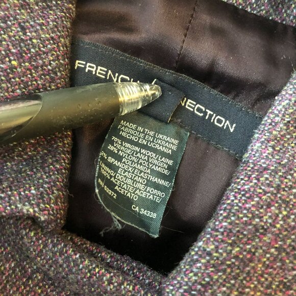 French Connection Purple Wool-Blend Belted Womens Peacoat Jacket Puff Sleeve 4 - Picture 5 of 5